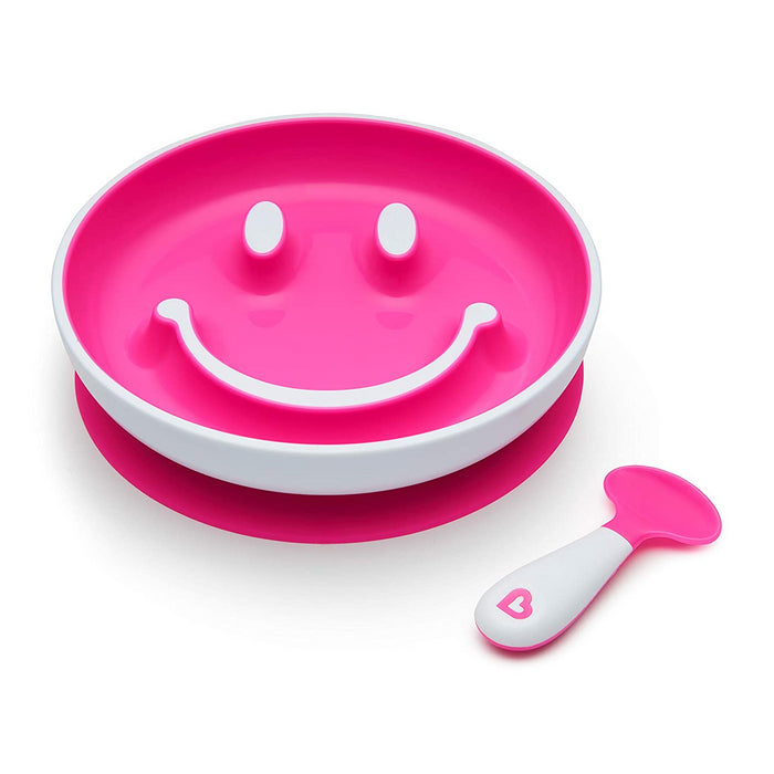 Munchkin Smile ‘N Scoop Suction Plate And Spoon Set – Pink