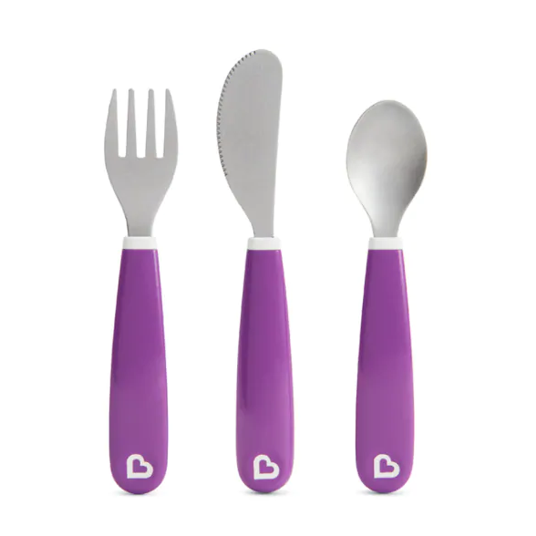 Munchkin Splash Toddler Fork, Knife And Spoon Set – Purple