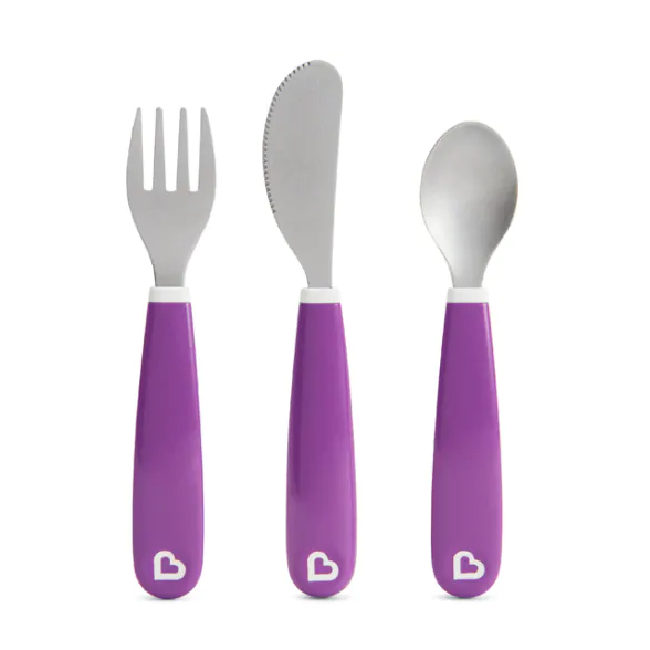 Munchkin 不銹鋼餐具(3件裝 刀义匙羹) – 紫色