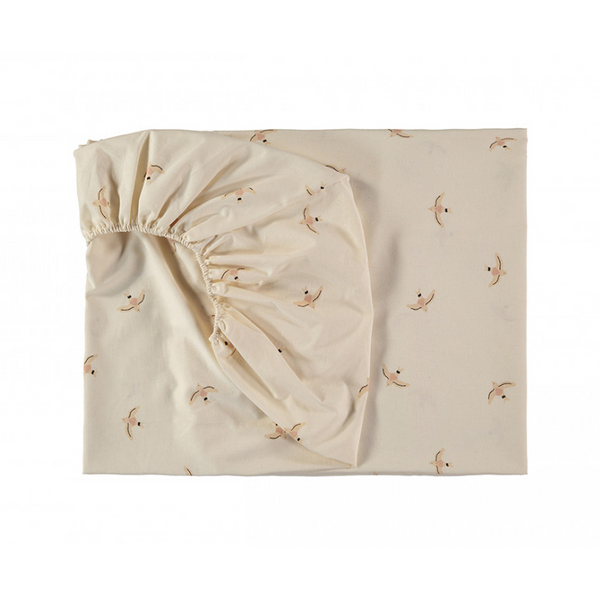 Nobodinoz Tibet Fitted Sheet - Nude Haiku Birds Natural