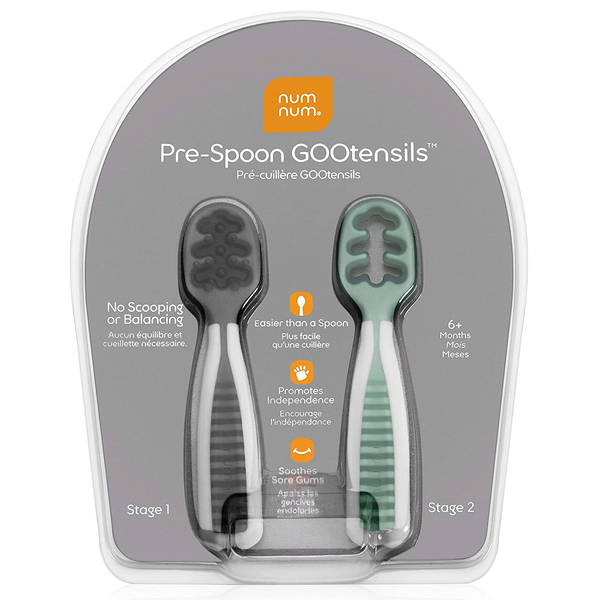 Numnum Pre-Spoon Silicone Gootensils (First Stage + Second Stage) - Grey/Green