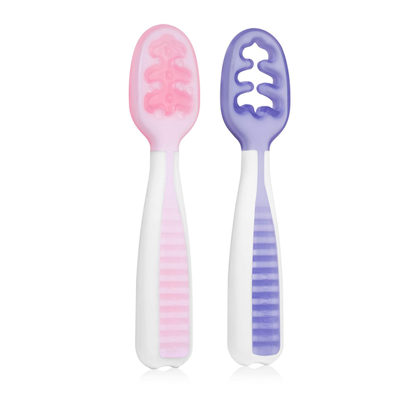 Numnum Pre-Spoon Silicone Gootensils (First Stage + Second Stage) - Lilac/Rosebud
