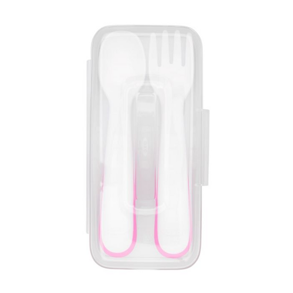 Oxo Tot On-The-Go Plastic Fork & Spoon Set With Travel Case – Pink