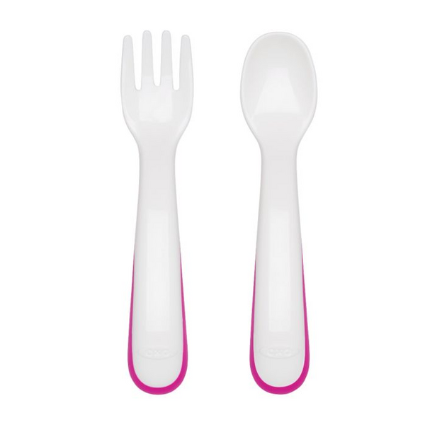 Oxo Tot On-The-Go Plastic Fork & Spoon Set With Travel Case – Pink