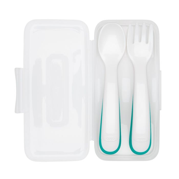 Oxo Tot On-The-Go Plastic Fork & Spoon Set With Travel Case – Teal