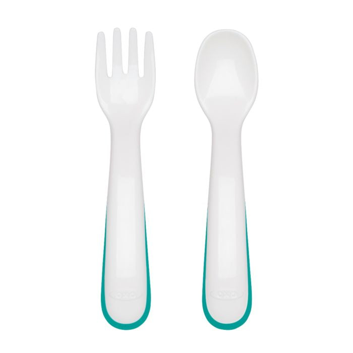 Oxo Tot On-The-Go Plastic Fork & Spoon Set With Travel Case – Teal