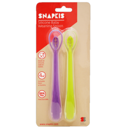 SNAPKIS SILICONE BABY WEANING SPOON 2PK GREEN/PURPLE REFRESH